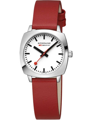 Front view of Mondaine MSL.31110.LCV White Dial Leather Womens Watch on white background