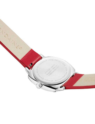 Angle shot of Mondaine MSL.31110.LCV White Dial Leather Womens Watch on white background
