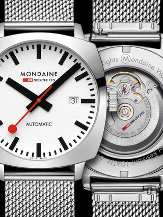 Angle shot of Mondaine MSL.3961B.SM White Dial Silver Stainless Steel Unisex Watch on white background