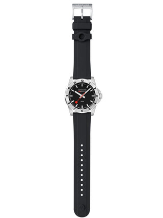 Angle shot of Mondaine MSN.42120.RB Black Silicone Unisex Watch on white background
