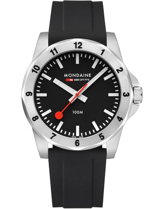 Front view of Mondaine MSN.42120.RB Black Silicone Unisex Watch on white background
