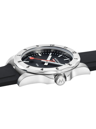 Angle shot of Mondaine MSN.42120.RB Black Silicone Unisex Watch on white background