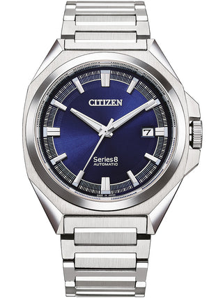 Front view of Citizen NB6010-81L Blue Dial Silver Stainless Steel Unisex Watch on white background