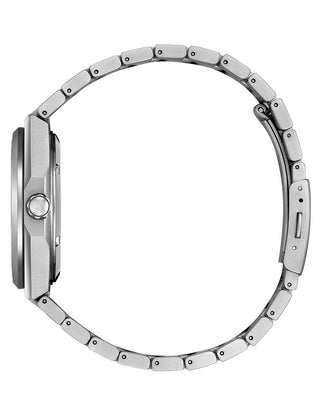 Angle shot of Citizen NJ0180-80A White Dial Silver Titanium Unisex Watch on white background