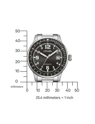 Angle shot of Citizen NJ0190-51E Black Dial Silver Stainless Steel Unisex Watch on white background