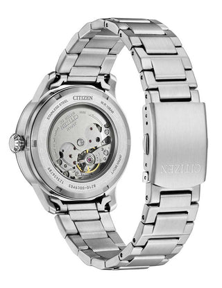 Angle shot of Citizen NJ0190-51E Black Dial Silver Stainless Steel Unisex Watch on white background