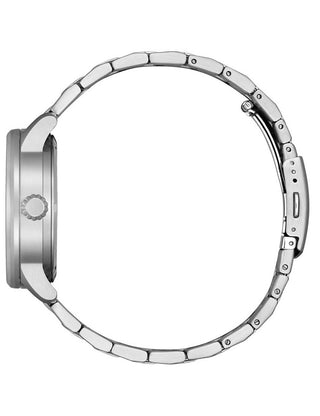 Angle shot of Citizen NJ0190-51X Green Dial Silver Stainless Steel Unisex Watch on white background