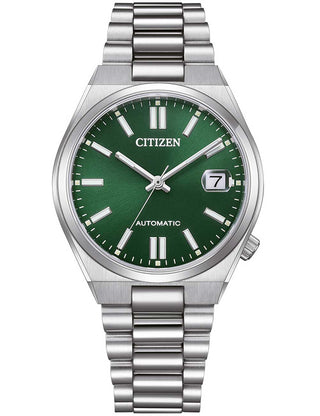Front view of Citizen NJ0200-50X Green Dial Silver Stainless Steel Womens Watch on white background