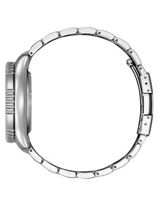 Angle shot of Citizen NY0160-66EE Black Dial Silver Stainless Steel Unisex Watch on white background