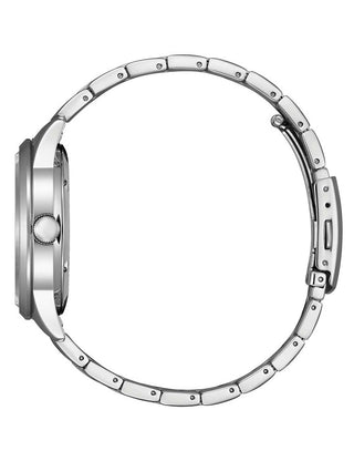 Angle shot of Citizen NY4058-79LE Blue Dial Silver Stainless Steel Unisex Watch on white background