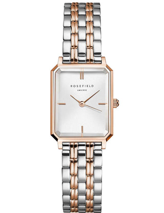 Front view of Rosefield OWRSR-O64 White Dial Rose Gold Stainless Steel Womens Watch on white background