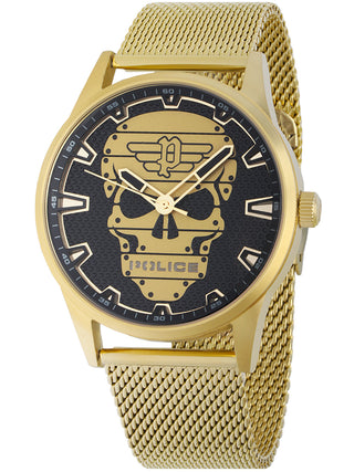 Front view of Police PEWJG2227903 Black Dial Gold Stainless Steel Unisex Watch on white background