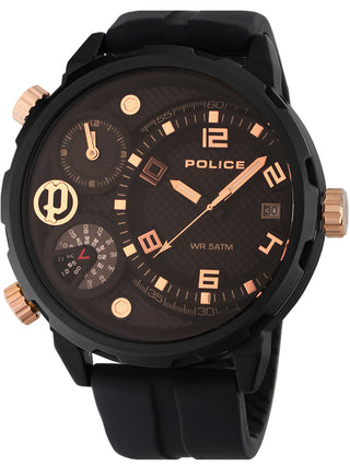 Front view of Police PEWJN2195301 Black Silicone Unisex Watch on white background