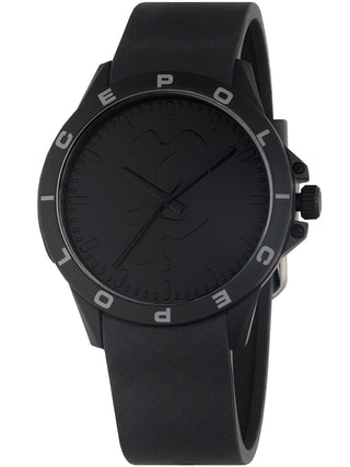 Front view of Police PEWUM2237761 Black Silicone Unisex Watch on white background