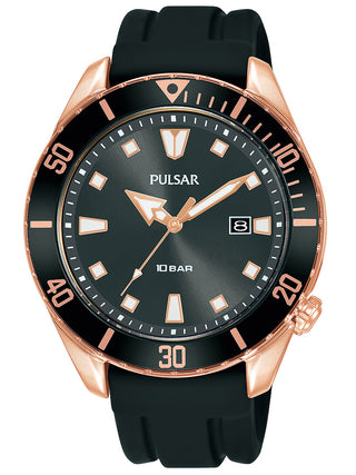 Front view of Pulsar PG8312X1 Black Silicone Unisex Watch on white background