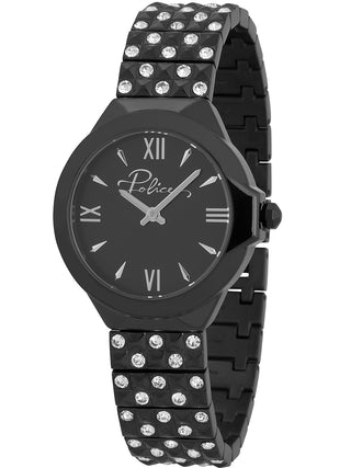 Front view of Police PL16072BSB.02M Black Stainless Steel Womens Watch on white background