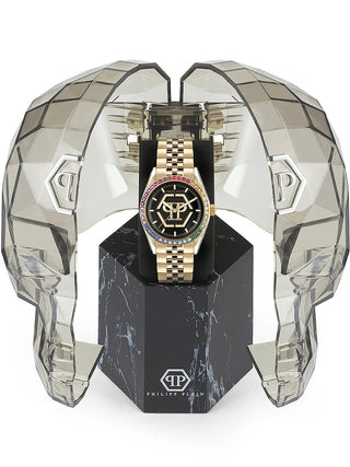 Angle shot of Philipp Plein PW2BA0623 Black Dial Gold Stainless Steel Womens Watch on white background