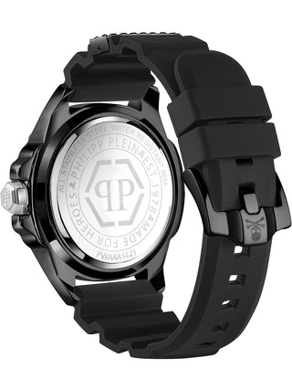 Angle shot of Philipp Plein PWAAA1421 Black Silicone Unisex Watch on white background