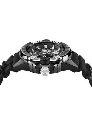 Angle shot of Philipp Plein PWAAA1421 Black Silicone Unisex Watch on white background