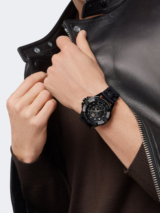 Angle shot of Philipp Plein PWAAA1421 Black Silicone Unisex Watch on white background