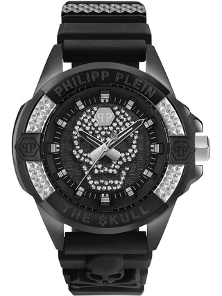 Front view of Philipp Plein PWAAA1421 Black Silicone Unisex Watch on white background