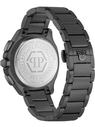 Angle shot of Philipp Plein Chronograph PWSAA0723 Black Stainless Steel Unisex Watch on white background