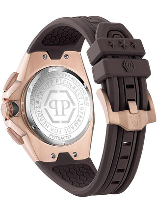 Angle shot of Philipp Plein Chronograph PWTBA0223 Brown Silicone Unisex Watch on white background