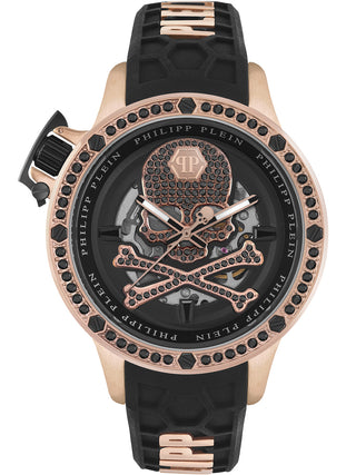 Front view of Philipp Plein PWUAA0323 Black Silicone Unisex Watch on white background