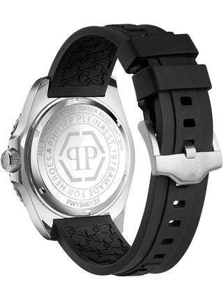 Angle shot of Philipp Plein PWYBA0123 Black Silicone Unisex Watch on white background