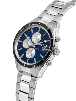 Angle shot of Sector Chronograph R3273616007 Blue Dial Silver Stainless Steel Unisex Watch on white background