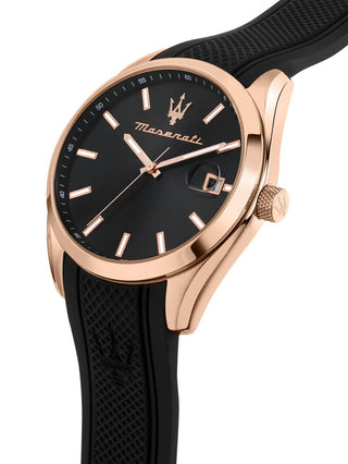 Angle shot of Maserati R8851151002 Black Silicone Unisex Watch on white background