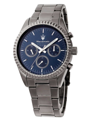 Angle shot of Maserati R8853100019 Blue Dial Grey Stainless Steel Unisex Watch on white background