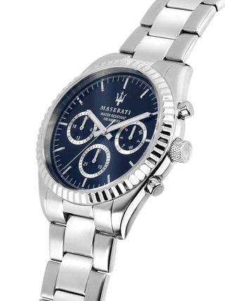 Angle shot of Maserati R8853100022 Blue Dial Silver Stainless Steel Unisex Watch on white background