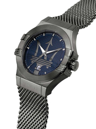 Angle shot of Maserati R8853108005 Blue Dial Grey Stainless Steel Unisex Watch on white background