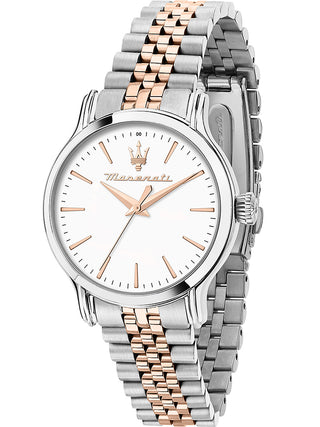 Front view of Maserati R8853118520 Silver Dial Rose Gold Stainless Steel Womens Watch on white background
