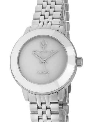 Front view of Maserati R8853145512 White Dial Silver Stainless Steel Womens Watch on white background