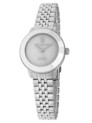 Angle shot of Maserati R8853145512 White Dial Silver Stainless Steel Womens Watch on white background