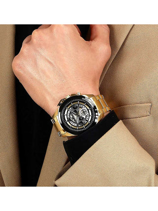 Angle shot of Maserati Chronograph R8873612058 Gold Stainless Steel Unisex Watch on white background