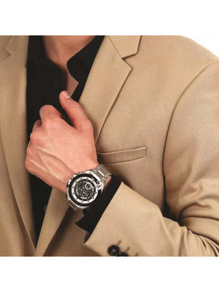 Angle shot of Maserati Chronograph R8873612059 Black Dial Silver Stainless Steel Unisex Watch on white background