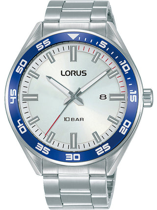 Front view of Lorus Classic RH939NX9 Grey Stainless Steel Mens Watch on white background