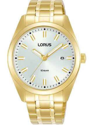 Front view of Lorus RH982PX9 Silver Dial Gold Stainless Steel Unisex Watch on white background