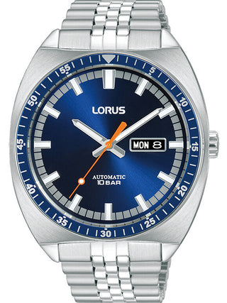 Front view of Lorus RL441BX9 Blue Dial Silver Stainless Steel Unisex Watch on white background