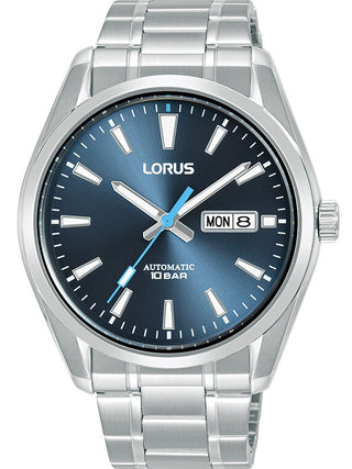 Front view of Lorus RL453BX9 Blue Dial Silver Stainless Steel Unisex Watch on white background