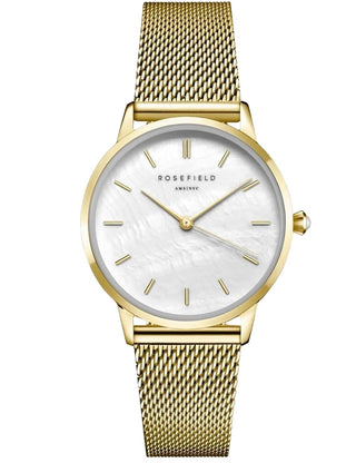 Front view of Rosefield RMGMG-R06 White Dial Gold Stainless Steel Womens Watch on white background