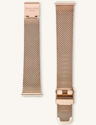 Angle shot of Rosefield RMRMR-R09 White Dial Rose Gold Stainless Steel Womens Watch on white background