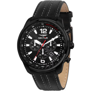 Front view of Sector Oversize Chronograph R3271602008 Black Leather Unisex Watch on white background