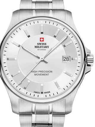 Front view of Swiss Military By Chrono SM30200.02 Silver Stainless Steel Unisex Watch on white background