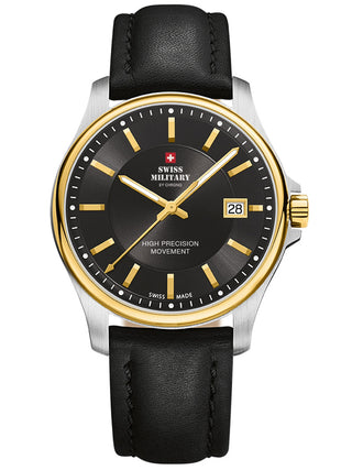 Angle shot of Swiss Military By Chrono SM30200.13 Black Leather Unisex Watch on white background