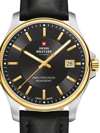 Front view of Swiss Military By Chrono SM30200.13 Black Leather Unisex Watch on white background
