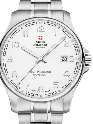 Front view of Swiss Military By Chrono SM30200.17 White Dial Silver Stainless Steel Unisex Watch on white background